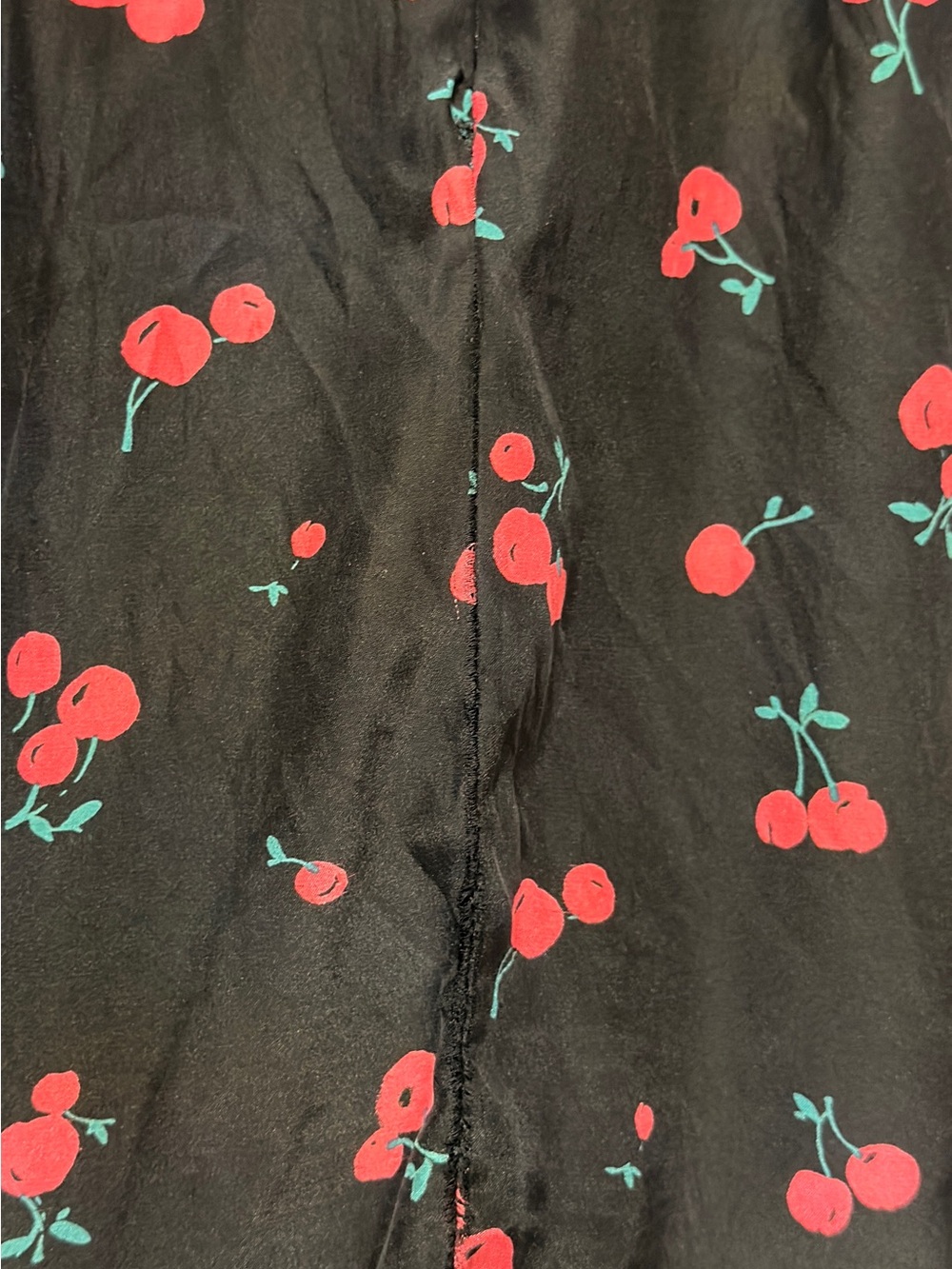 HVN Y2K MIDI CHERRY PRINT SILK SKIRT SIZE 0 BLACK RED NOVELTY GRUNGE FLIRTY - Picture 4 of 9